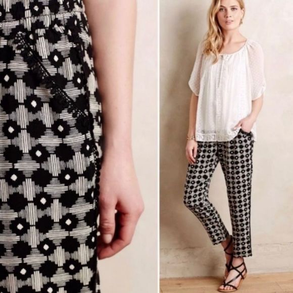 Anthropologie Hei Hei Goh Black Printed Tapered Pants Women’s Size Small - Picture 13 of 13